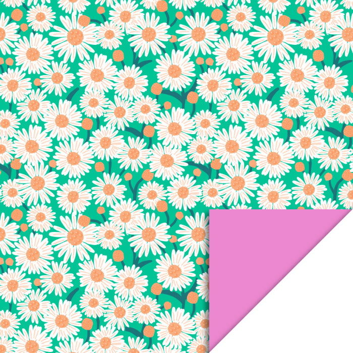 Inpakpapier - Daisy Bright Green - Pink