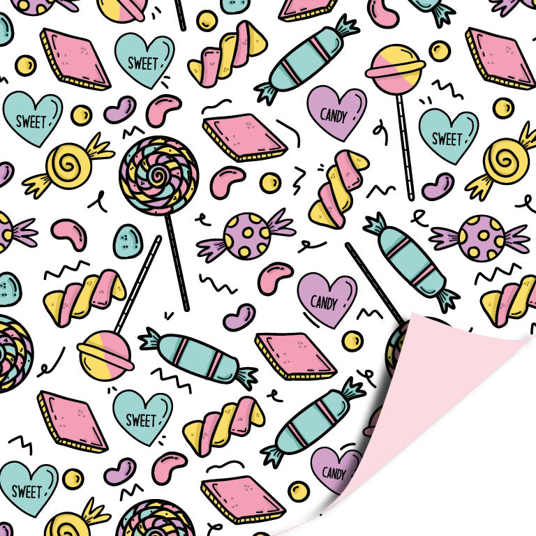 Inpakpapier - Sweet Candy Het cadeaupapier is 30 cm x 3 meter. 