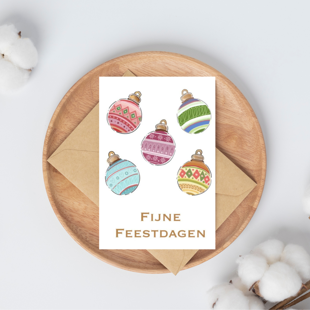 Kerstkaart - Fijne feestdagen kerstballen