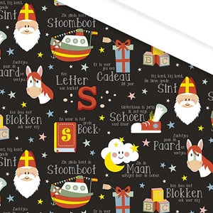 Sinterklaas Inpakpapier -  Lyrics zwart (30cmx3m)